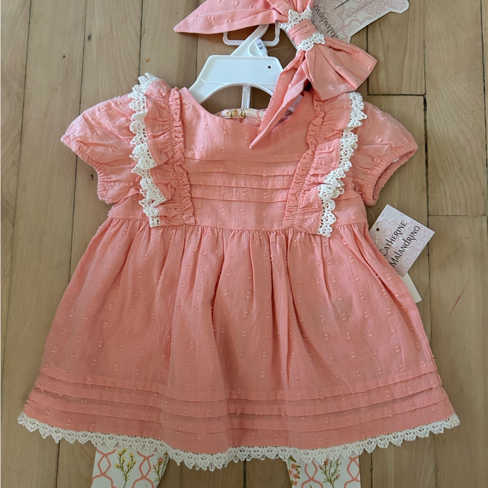 Catherine Malandrino - Infant Pink Baby Dress with Pants and Matching Bow